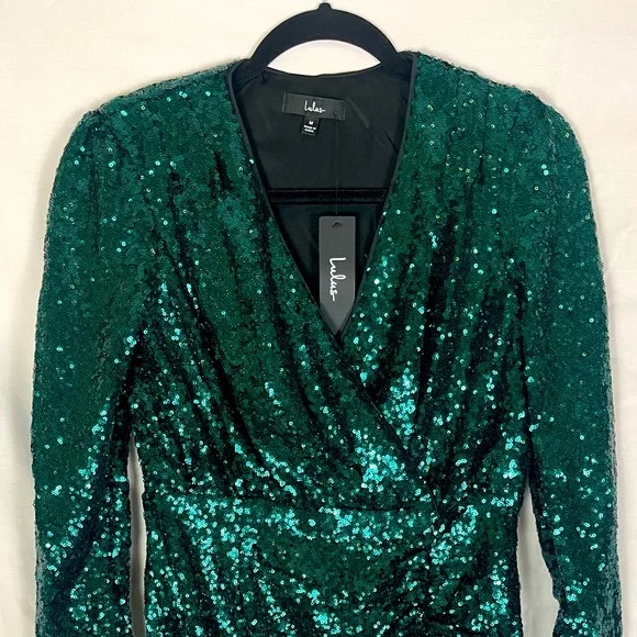 Lulus | Dresses | Short Forest Green Sequin Dress With Slit | Poshmark